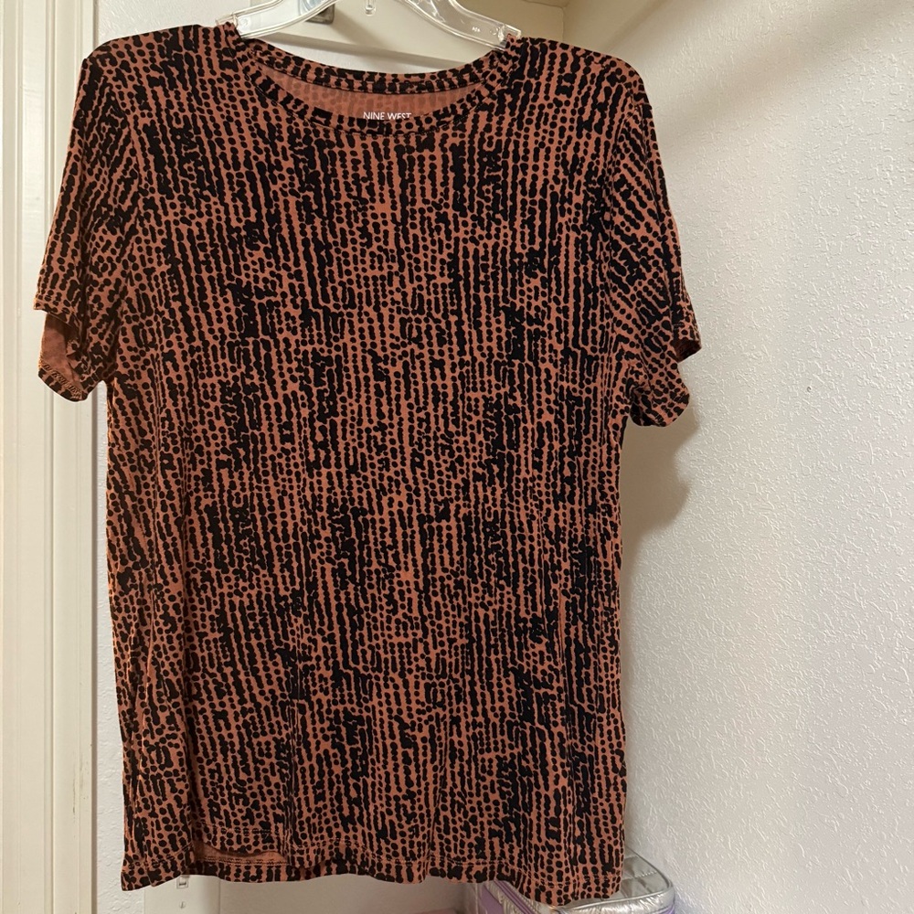 Nine West Brown and Black Short Sleeve Shirt Size Large